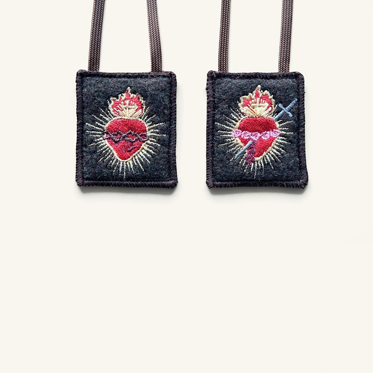 Brown Scapular of the Sacred and Immaculate Hearts – Embroidered Design I