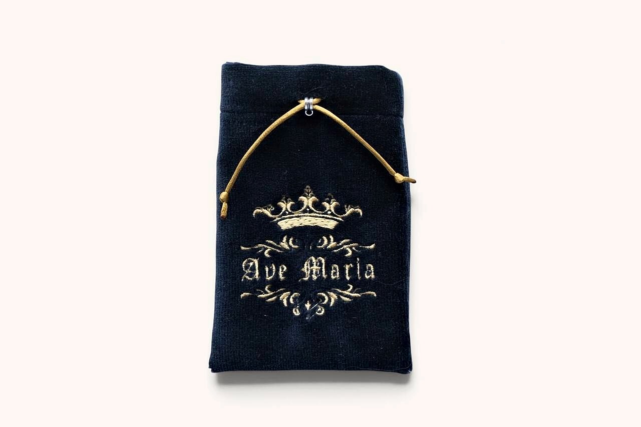 Ave Maria Embroidered Velvet Rosary Bag