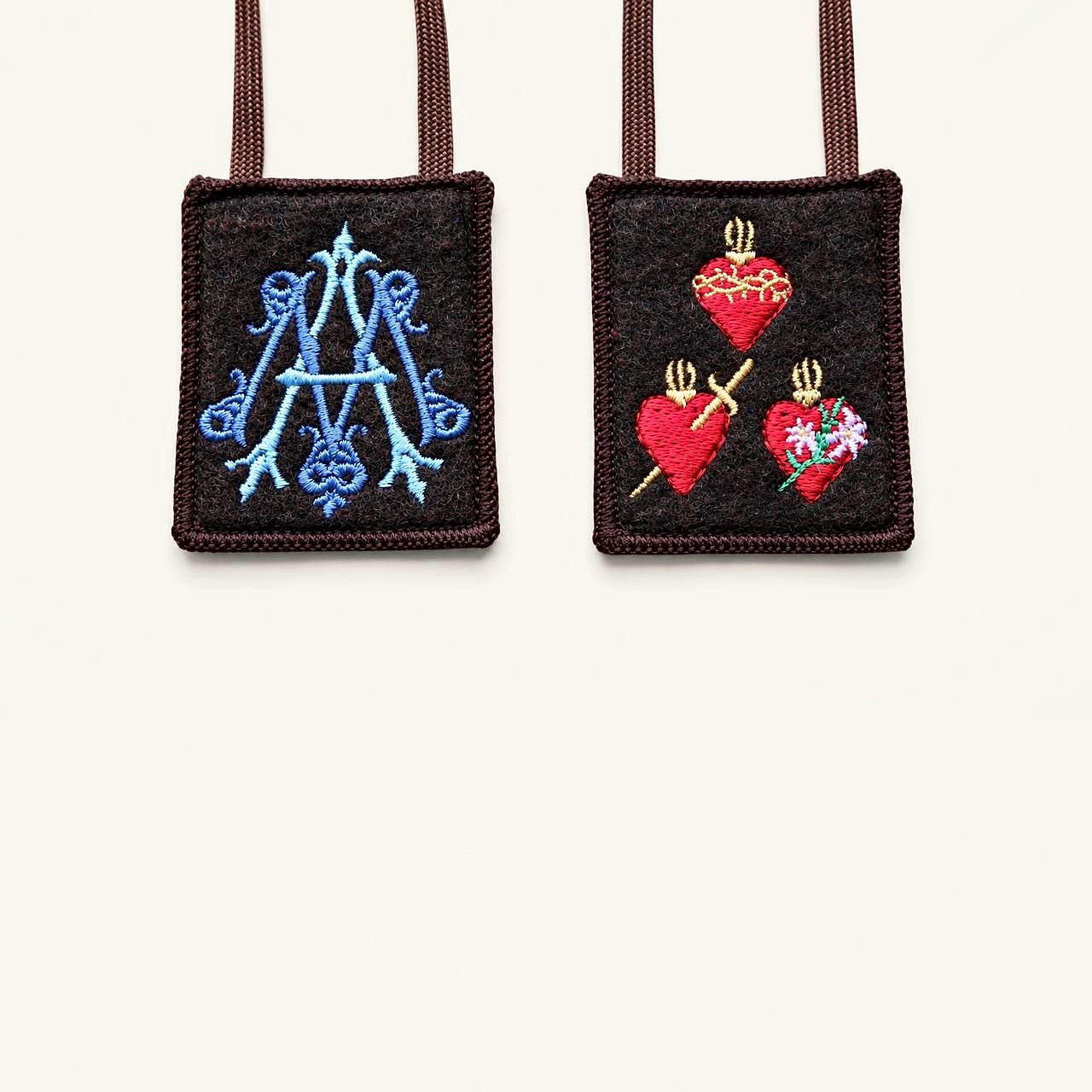 Brown Scapular of the Marian Monogram and the Three Holy Hearts