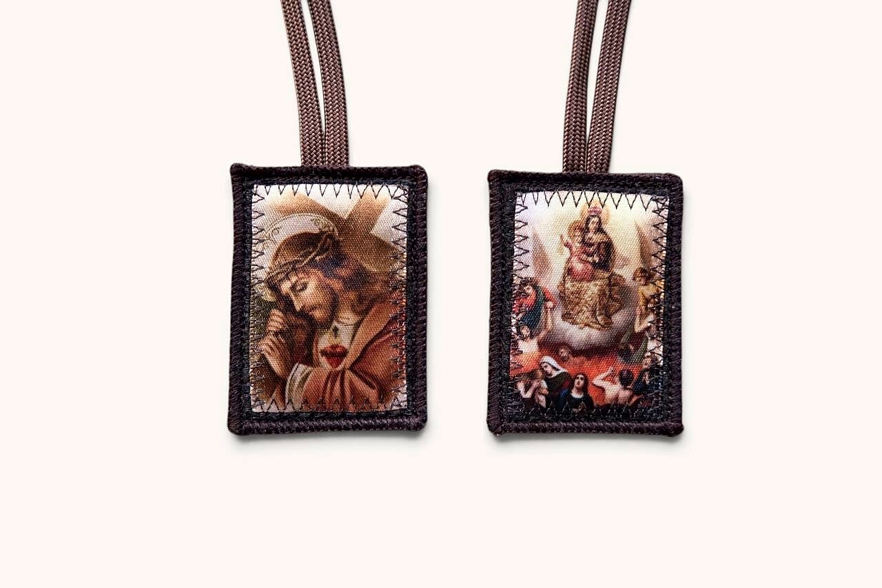 Brown Scapular of Christ Carrying the Cross and Our Lady of Mount Carmel
