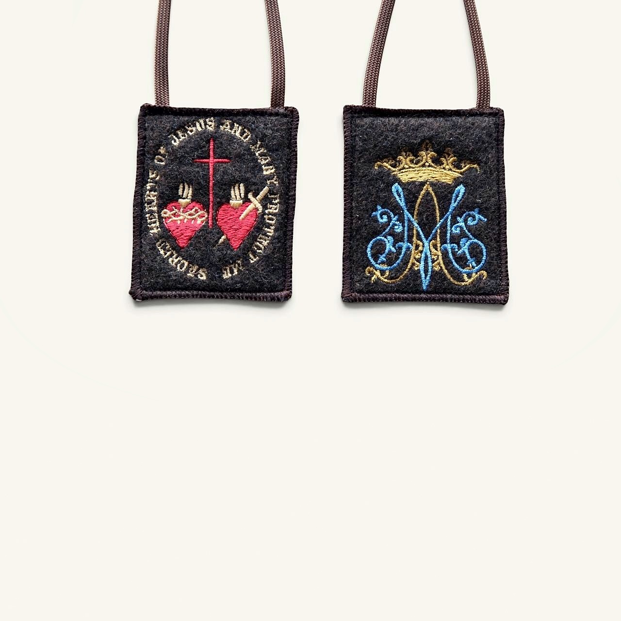 Brown Scapular of the Sacred and Immaculate Hearts and the Crowned Marian Monogram